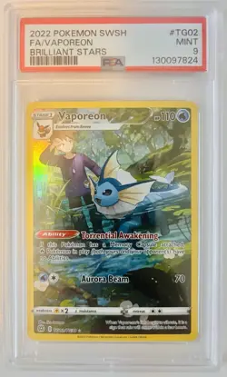 Vaporeon TG02/TG30 PSA 9 MINT Brillant Stars Full Art Pokemon TCG RARE - Image 1