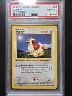PSA 10 1st Edition Pidgey 57/102 - 1999 Base Set Thick Stamp Pokemon Card - Image 1