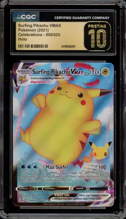 Pokemon Surfing Pikachu VMAX Celebrations Full Art #009 CGC 10 Pristine - Image 1