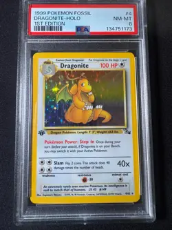 1999 POKEMON FOSSIL 1ST ED #4 DRAGONITE-HOLO PSA 8 NM/M - Image 2