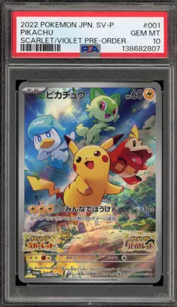 Pokemon Pikachu Scarlet & Violet Pre-Order Japanese Promo 001/SV-P PSA 10 - Image 1