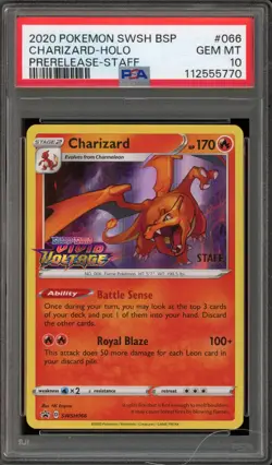 Pokemon Charizard Vivid Voltage STAFF Prerelease Holo Promo SWSH066 PSA 10 - Image 1