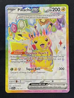 Pokemon TCG Pikachu ex 219/191 Surging Sparks 200 HP Ultra Rare Tera Holo Eng - Image 1