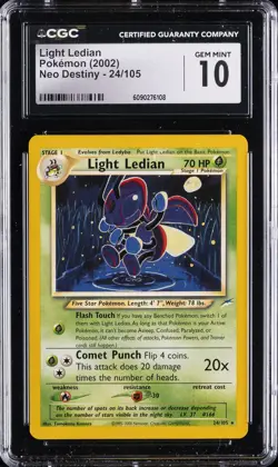 2002 POKEMON NEO DESTINY #24/105 LIGHT LEDIAN CGC 10 GEM MINT - Image 1