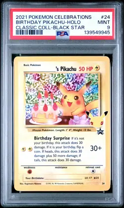 Birthday Pikachu Holo 24 Celebrations Classic Collection Pokemon PSA 9 *945 - Image 1