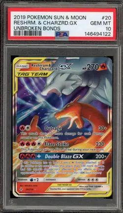 Pokemon Reshiram & Charizard GX Unbroken Bonds Holo Ultra Rare #20 PSA 10 - Image 1