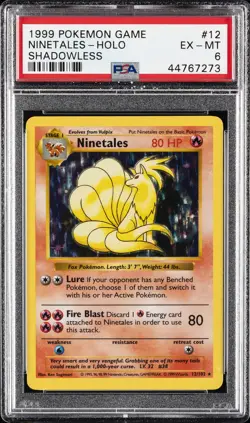 1999 POKEMON BASE SET SHADOWLESS #12 NINETALES-HOLO PSA 6 - Image 1