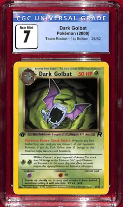 CGC 7 2000 Pokemon Team Rocket 1st Edition Dark Golbat #24 - Image 1