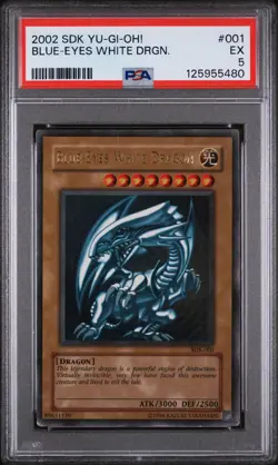 2 Card Lot 2002 YU-GI-OH Blue Eyes White Dragon SDK001 PSA 5 And PSA 3 - Image 1