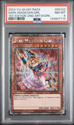 Dark Magician Girl 2nd Art RA03-EN123 1st Ed Platinum Secret Rare Yugioh PSA 8 A - Image 1
