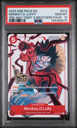 One Piece Monkey D. Luffy 3rd Anniversary 3 Brothers Pack #012 PSA 10 Gem Mint - Image 1