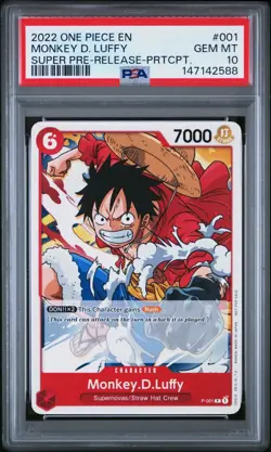 One Piece TCG - Monkey.D.Luffy - Super Pre-Release Participation P-001 - PSA 10 - Image 1
