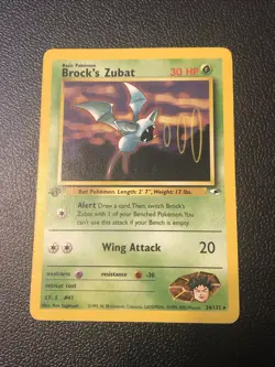 Brock's Zubat 024/132 Gym Heroes Rare 1st First Edition Pokemon Card Mint - Image 1