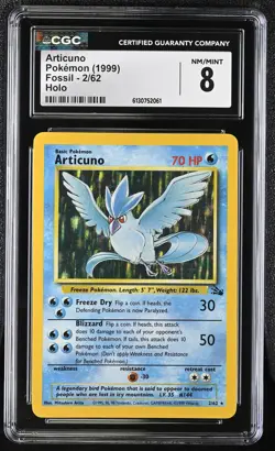 1999 Pokemon Articuno Holo Fossil 2/62 CGC NM/MINT 8 - Image 1