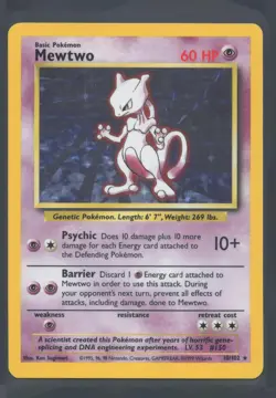 Mewtwo 10/102 Holo Rare Base Set Unlimited Pokemon Lightly Played - Image 1