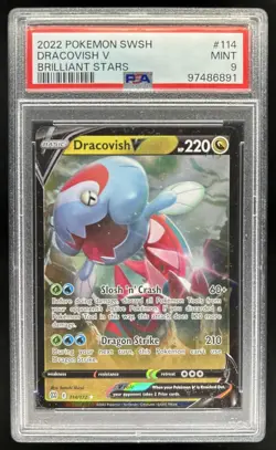2022 Pokemon SWSH Brilliant Stars Dracovish V #114/172 PSA 9 - Image 1