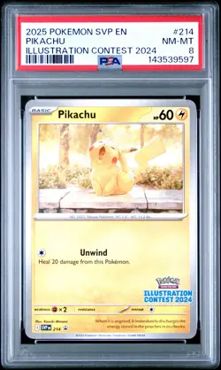 2025 POKEMON SVP EN-SV BLACK STAR PROMO ILLUSTRATION CONTEST 2024 PIKACHU PSA 8 - Image 1