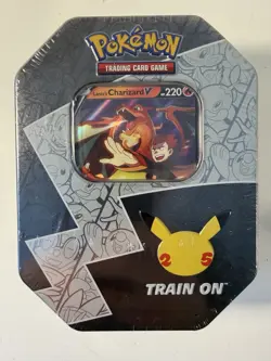 Pokemon Celebrations 25th Anniversary Lance's Charizard V Factory Sealed Tin - Image 1
