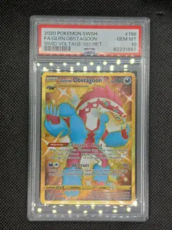 PSA 10 Pokemon 198/185 Galarian Obstagoon Vivid Voltage Full Art Gold Secret - Image 1