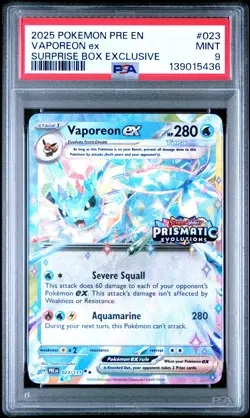 2025 POKEMON PRE EN-PRISMATIC EVOLUTIONS #023 VAPOREON EX PSA 9 - Image 1