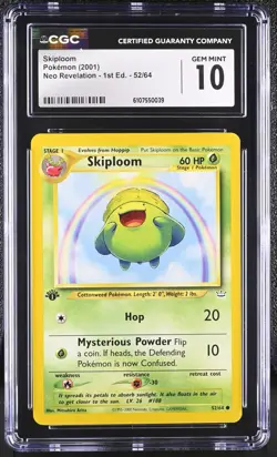 CGC GEM MINT 10 Pokemon Skiploom 52/64 2001 Neo Revelation 1st Edition - Image 1