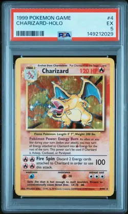 1999 POKEMON BASE SET UNLIMITED #4 CHARIZARD-HOLO PSA 5 - Image 1