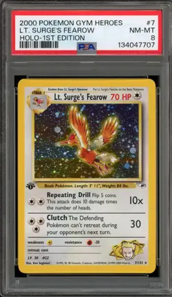 Pokemon Lt. Surge's Fearow Gym Heroes 1st Edition Holo Rare #7 PSA 8 - Image 1