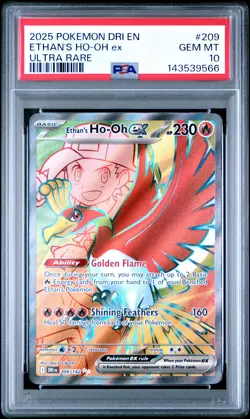 2025 POKEMON DRI EN-DESTINED RIVALS ULTRA RARE #209 ETHAN'S HO-OH EX PSA 10 - Image 1