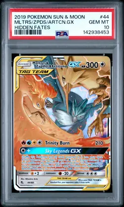 2019 POKEMON SUN & MOON HIDDEN FATES #44 MOLTRES & ZAPDOS & ARTICUNO GX PSA 10 - Image 1