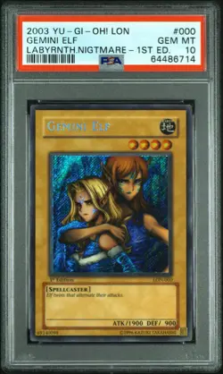 Yu-Gi-Oh! Gemini Elf LON-000 1st Edition PSA 10 Gem Mint-Secret Rare - Image 1