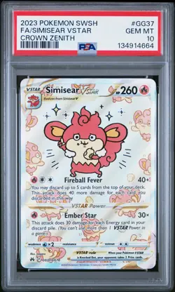 2023 POKEMON SWORD & SHIELD CROWN ZENITH #GG37 FULL ART/SIMISEAR VSTAR PSA 10 - Image 1