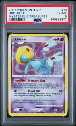 2007 POKEMON DIAMOND & PEARL MYSTERIOUS TREASURES #18 UXIE-HOLO PSA 6 - Image 1