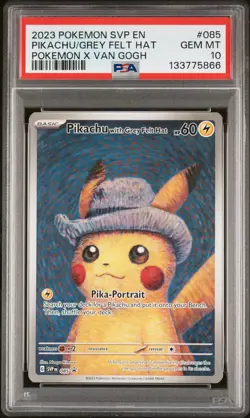 2023 POKEMON SVP POKEMON X VAN GOGH #085 PIKACHU WITH GREY FELT HAT PSA 10 - Image 1