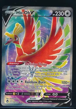 2022 Pokemon Ho-Oh v Full Art 187/195 SWSH12 Sword & Shield Silver Tempest Holo - Image 1