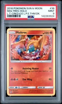 2018 POKEMON SUN & MOON LOST THUNDER #38 MOLTRES-HOLO PSA 9 - Image 1