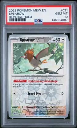 2023 POKEMON MEW EN-151 REVERSE HOLO #021 SPEAROW PSA 10 - Image 1