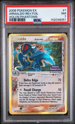 2006 POKEMON EX HOLON PHANTOMS #1 ARMALDO-REVERSE FOIL PSA 7 - Image 1