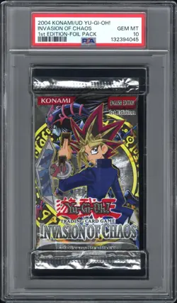 Yugioh PSA 10 GEM MINT Invasion of Chaos 1ST EDITION Sealed Booster Pack - Image 1