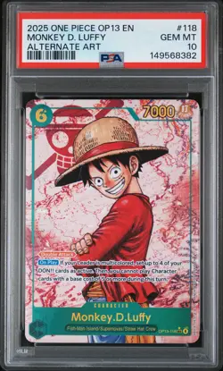 2025 ONE PIECE OP13-CARRYING ON HIS WILL ALTERNATE ART MONKEY D. LUFFY PSA 10 - Image 1