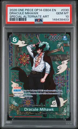 2026 ONE PIECE OP14-EB04-THE AZURE SEA'S SEVEN #030 DRACULE MIHAWK PSA 10 - Image 1
