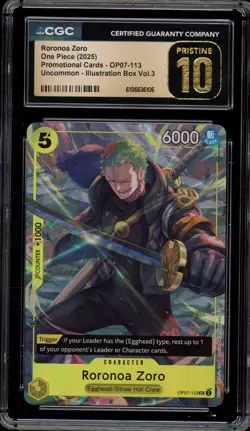One Piece CCG Roronoa Zoro Illustration Bx. Vol. 3 OP07-113 CGC 10 Pristine - Image 1