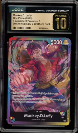 One Piece CCG Monkey.D.Luffy 3rd Ann. 3 Brothers Pk. Promo P CGC 10 Pristine - Image 1