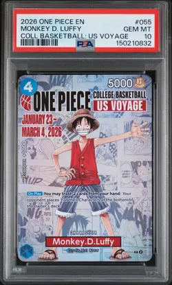 2026 ONE PIECE PROMOS COLLEGE BASKETBALL US VOYAGE MONKEY D. LUFFY PSA 10 - Image 1
