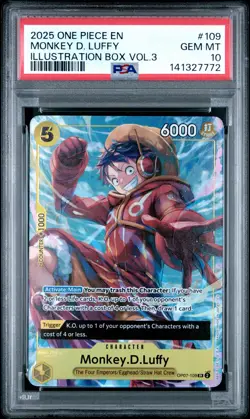 2025 ONE PIECE PROMOS ILLUSTRATION BOX VOL.3 #109 MONKEY D. LUFFY PSA 10 - Image 1