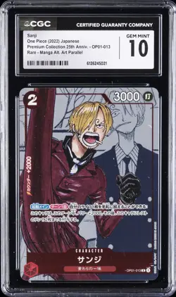 2022 ONE PIECE JPN PREM COLL 25TH ANNIV MANGA ALT ART #OP01-013 SANJI CGC 10 - Image 1
