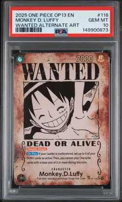 2025 ONE PIECE OP13-CARRYING ON HIS WILL ALT ART #118 MONKEY D. LUFFY PSA 10 - Image 1