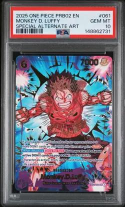 2025 ONE PIECE PRB02 SPECIAL ALTERNATE ART #061 MONKEY D. LUFFY PSA 10 - Image 1