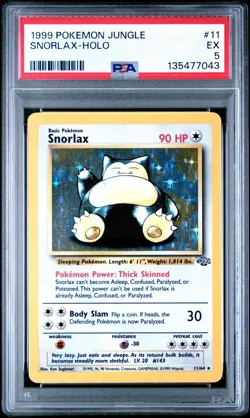 VINTAGE POKEMON CARD 1999 POKEMON JUNGLE #11 SNORLAX-HOLO PSA 5 ONE OWNER - Image 1