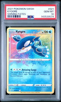 2021 POKEMON SWORD & SHIELD SHINING FATES #021 KYOGRE PSA 10 - Image 1