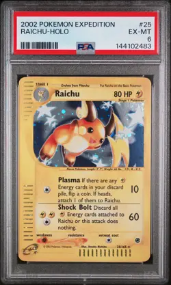 2002 POKEMON EXPEDITION #25 RAICHU-HOLO PSA 6 - Image 1